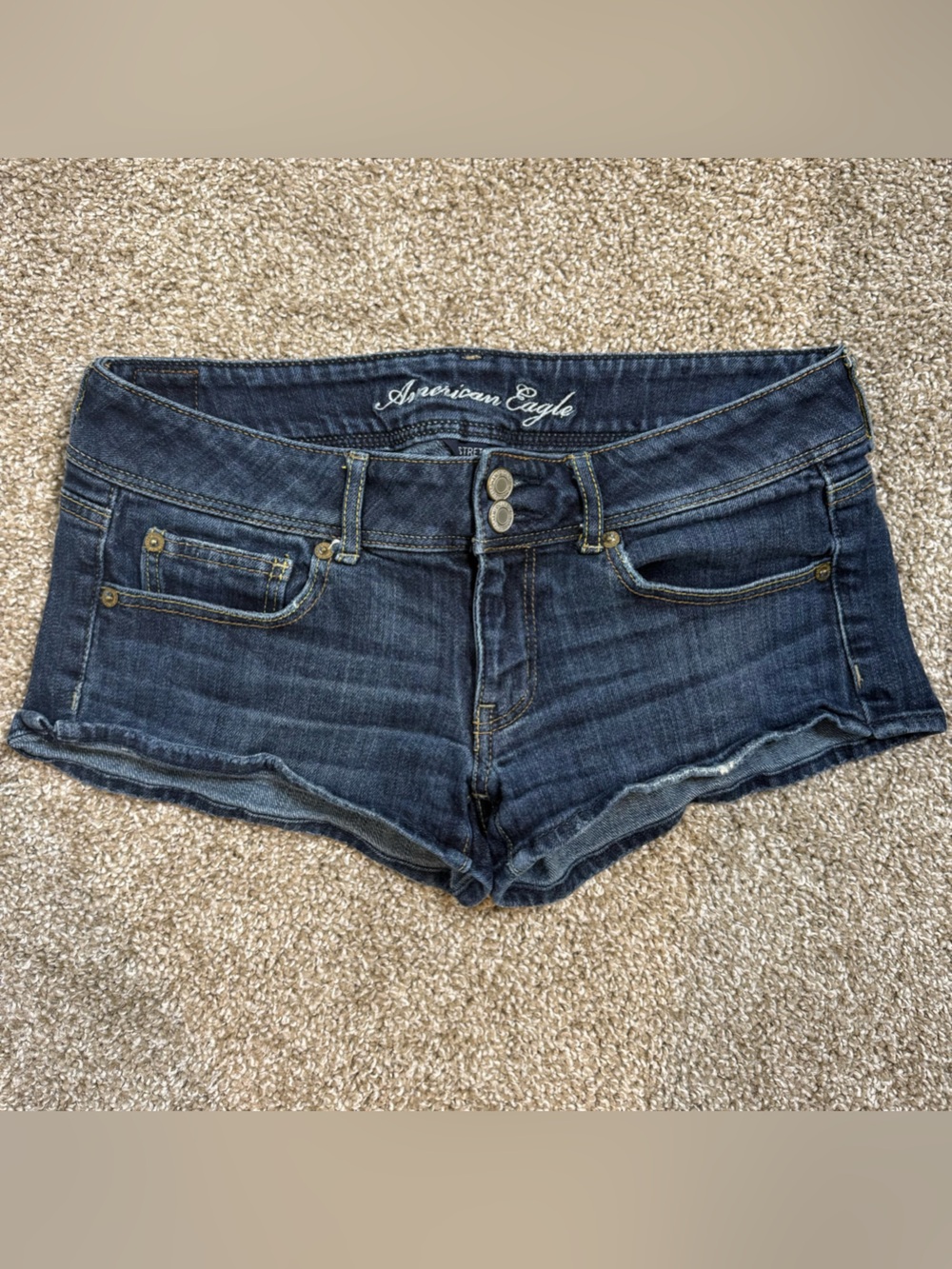 American Eagle Outfitters Navy and Medium Blue Stretch Low Rise Denim Shorts